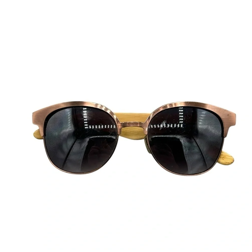 Bamboo Wood & Bronze Round Sunglasses – Gradient Lenses, Unisex Vintage Style